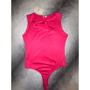 (A3) London Rose Womens Hot Pink Cutout Sleeveless Bodysuit Size L NWT YLR1854